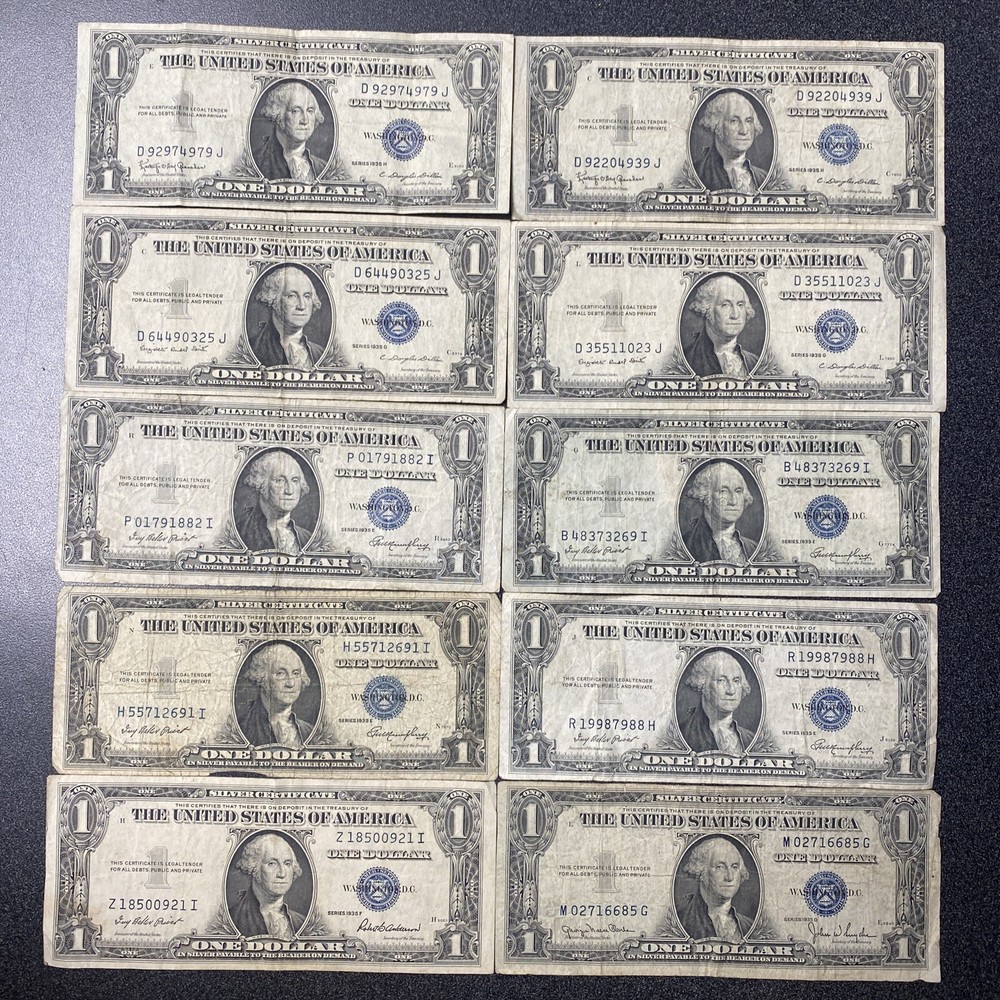 Lot Of 10 - 1935 Silver Certificate $1 Note - Fine               Group#3