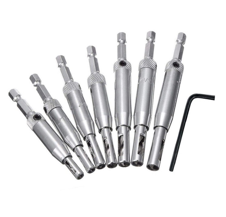 7 Piece - 5/64in, 7/64in Durable Self Centering Hinge Hardware Drill Bit Set
