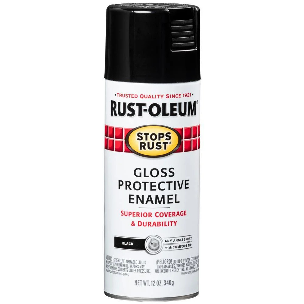 Black, Rust-Oleum Stops Rust Gloss Protective Enamel Spray Paint, 12 oz, 6 Pack
