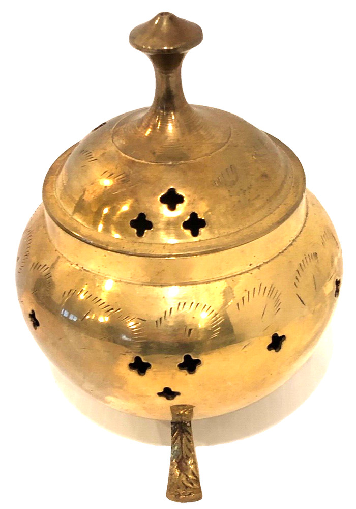 Vintage Heavy Brass Incense Holder Burner Etched Incensor