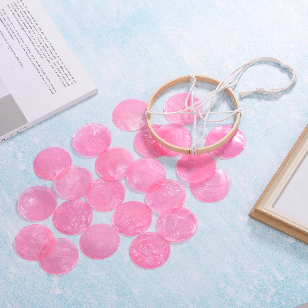 Shell Wind Chime for Outside, Hanging Sea Glass Shell Wind Chime [Pink]