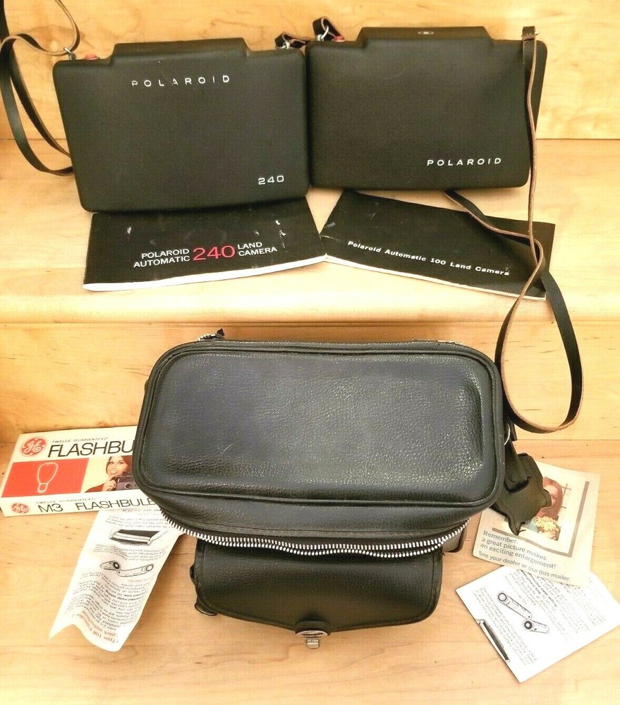Vintage Polaroid Land Camera 100/240 Bundle Case Flash Vintage WOW! FAB!