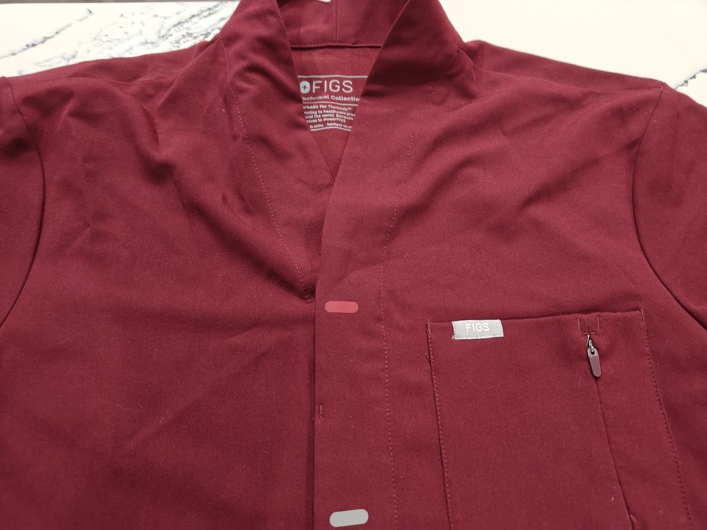 FIGS Technical Collection Red Burgundy Scrub Top Short Sleeve Button Up Medium