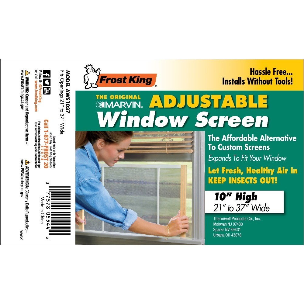 Adjustable Wood Frame Window Screen 10 Inch High Fits Windows 21 to 37 Inches