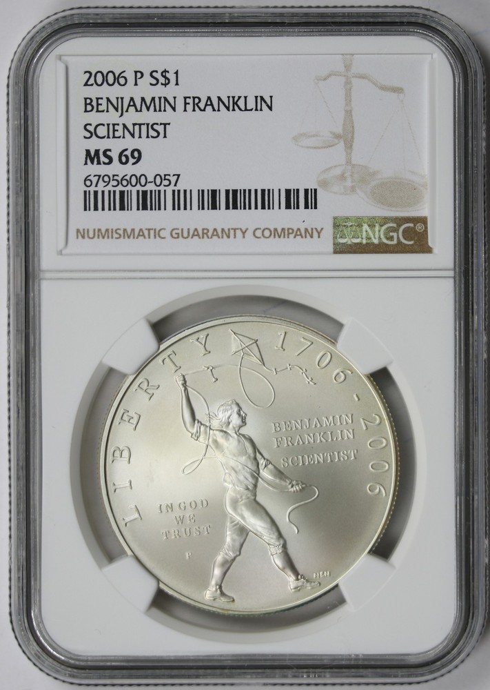 2006-P Benjamin Franklin Scientist Silver Modern Commemorative $1 MS 69 NGC
