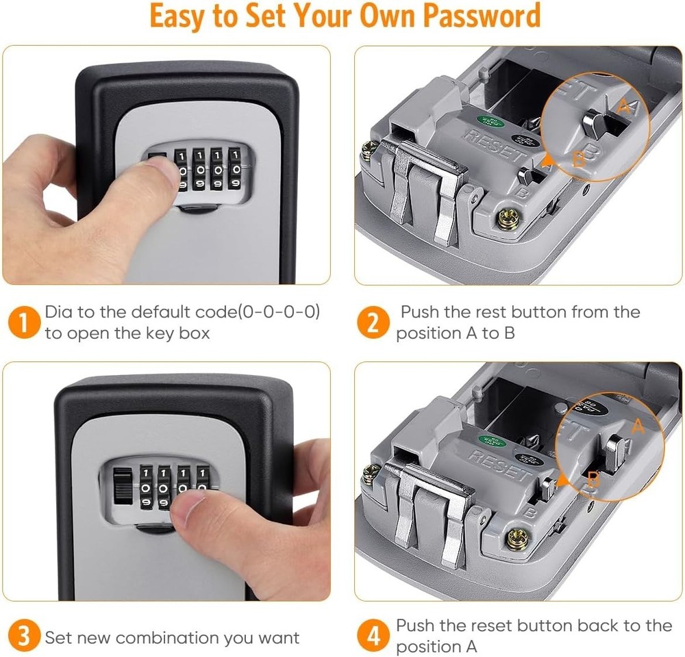Key Lock Box Wall Mounted, 4 Digit Combination Lockbox for Outside, House Key...