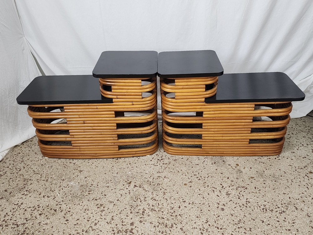 Pair 2 tiered Bamboo Side Tables Paul Frankl End Tables Excellent Condition