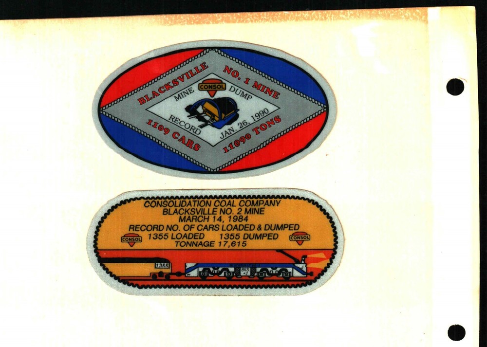 2 NICE BLACKSVILLE 1 & 2 CONSOL COAL CO. COAL MINING STICKER # 833