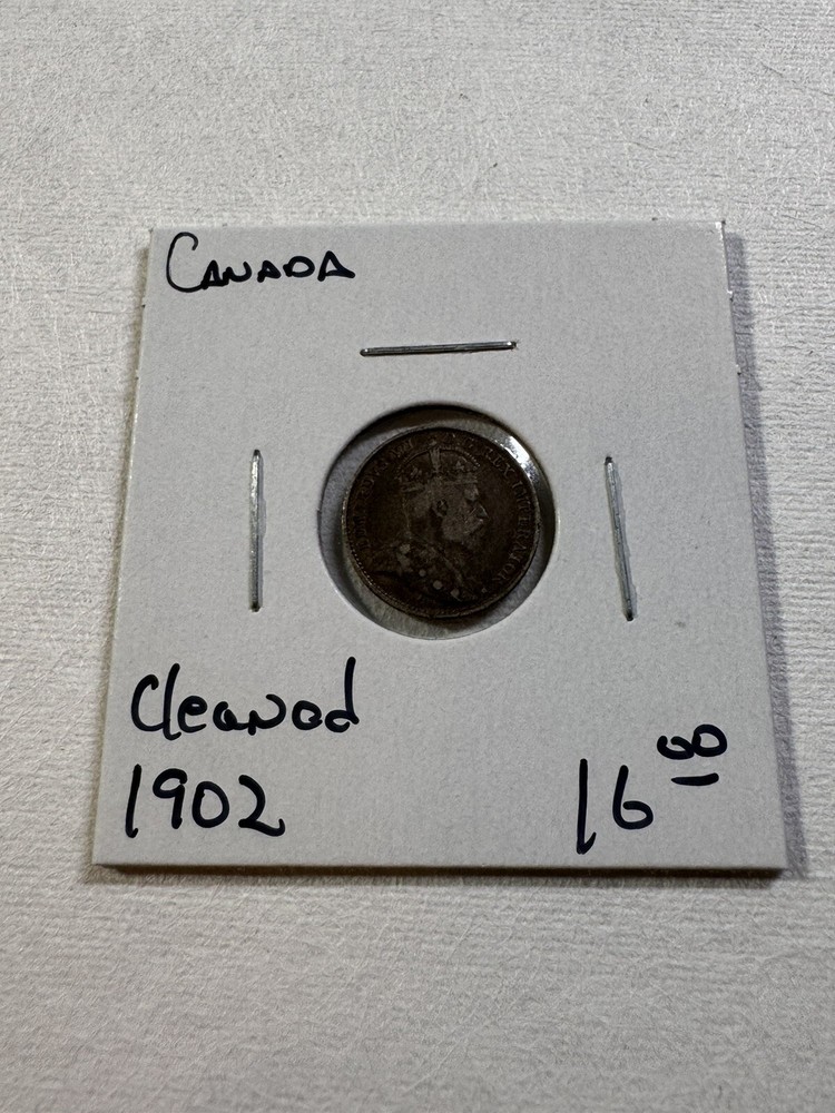 1902 Canada 5 Cents Small Silver Coin Cleaned