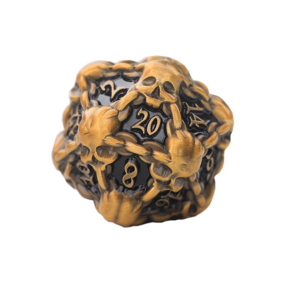 Heavy Metal Gold Skull D20 with Chains - Oversized Goth Skull Dice for Tablet...