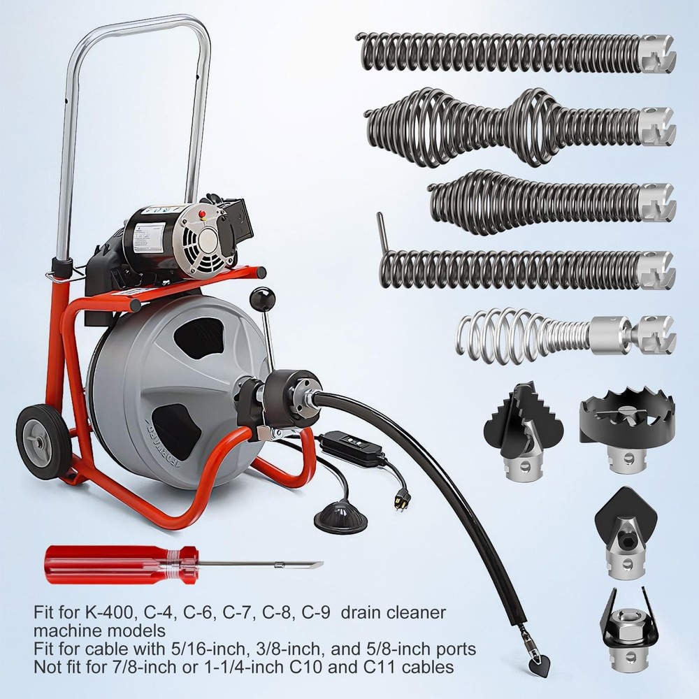 10Pcs Drain Snake Drill Attachment, Includes 4 Cutters and 5 Spirals, Drain A...