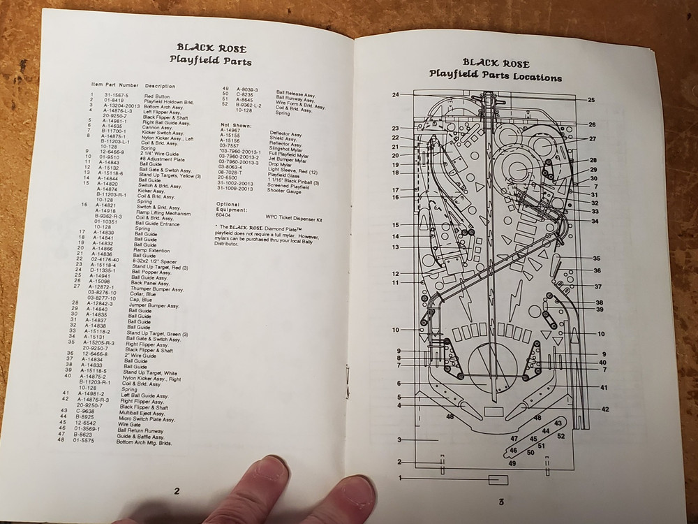 Bally BLACK ROSE Pinball Machine Settings Booklet ..original