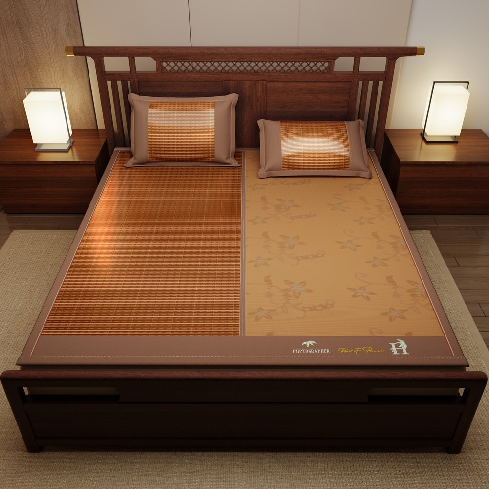 Bamboo Bed Mat Summer Accessories Folding Double Faces Bamboo & Rattan Coffee
