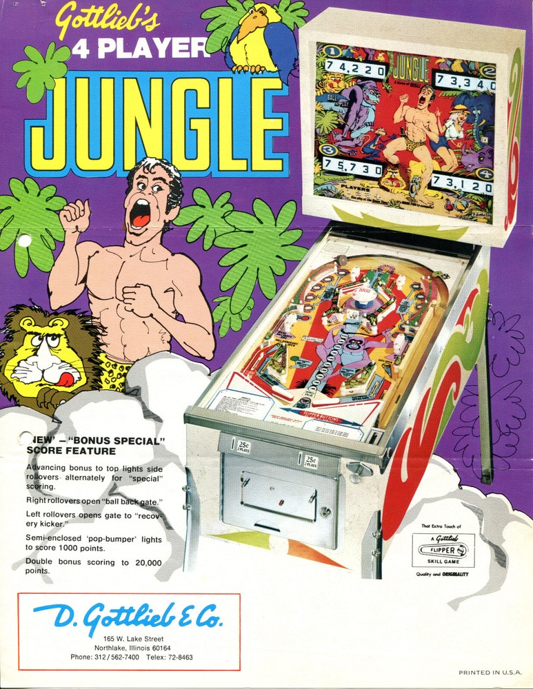 Jungle Gottlieb Pinball Flyer / Brochure / Ad