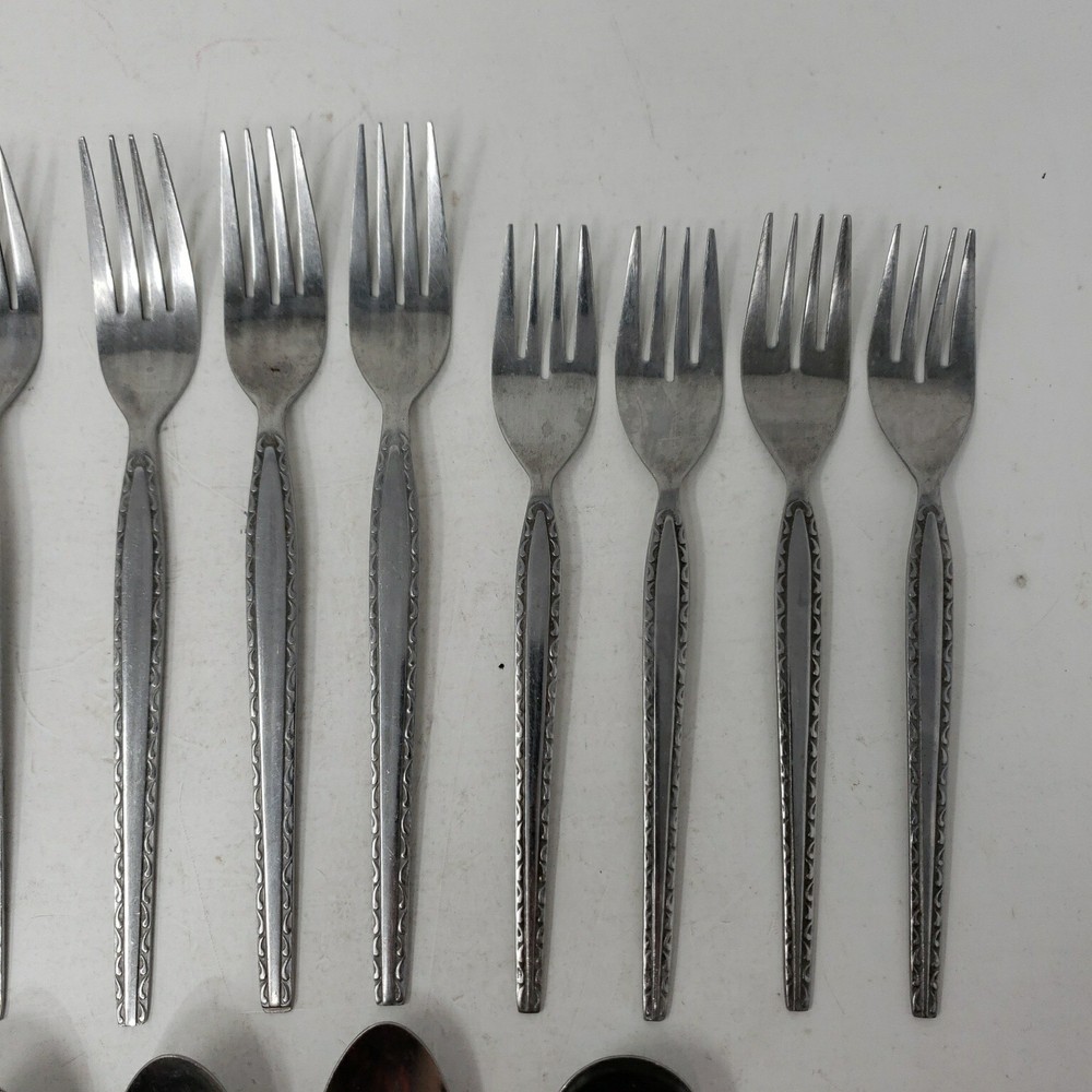 Rogers Stainless ENSENADA Korea Flatware Silverware Scroll Black Accent MCM 15pc