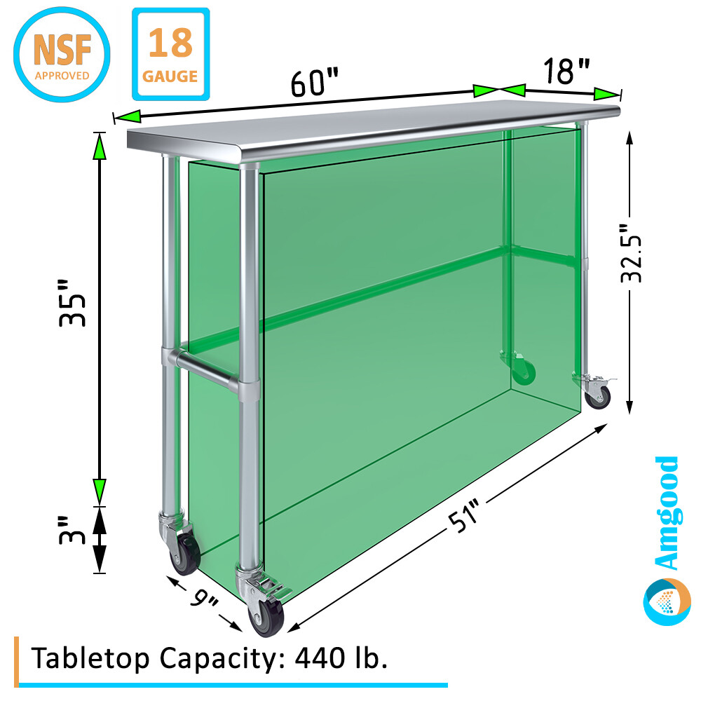 18" X 60" Stainless Steel Open Base Table | NSF Prep Metal Work Table