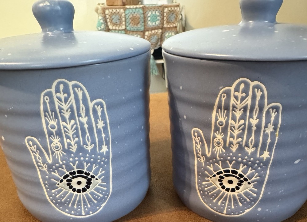 Hamsa Hand Ceramic Jars Set Of 2