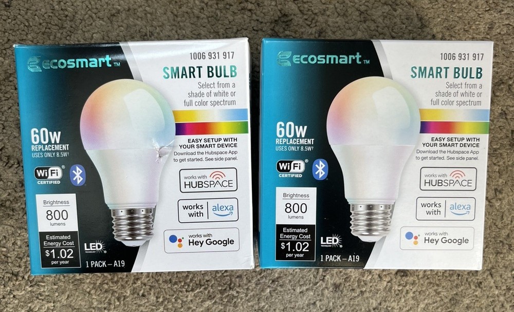 EcoSmart  60-Watt Smart Hubspace A19 Color Change CEC LED Light Bulb with Voice