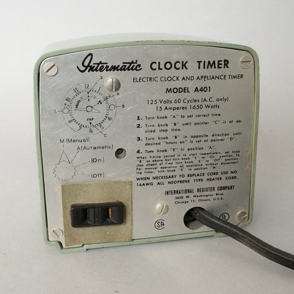 Vintage Intermatic Clock Timer Model A-401 Electric Clock Appliance Timer TESTED