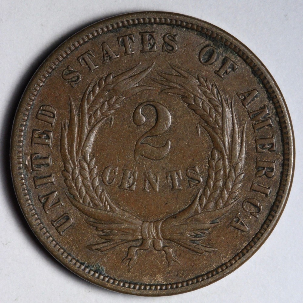 1865 Two Cent Piece AU+ E181 UREK