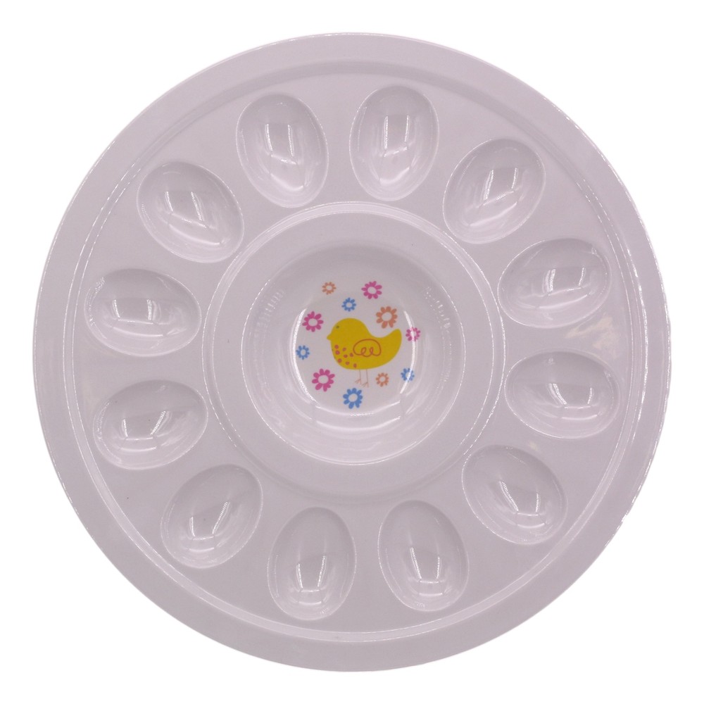 Easter Deviled Egg Serving Platter Plate 12 Egg Tray White Baby Chick 12 inch