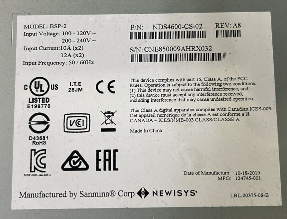 Newisys NDS4600-CS-02 Disk Array 2x controllers No Drives No Trays