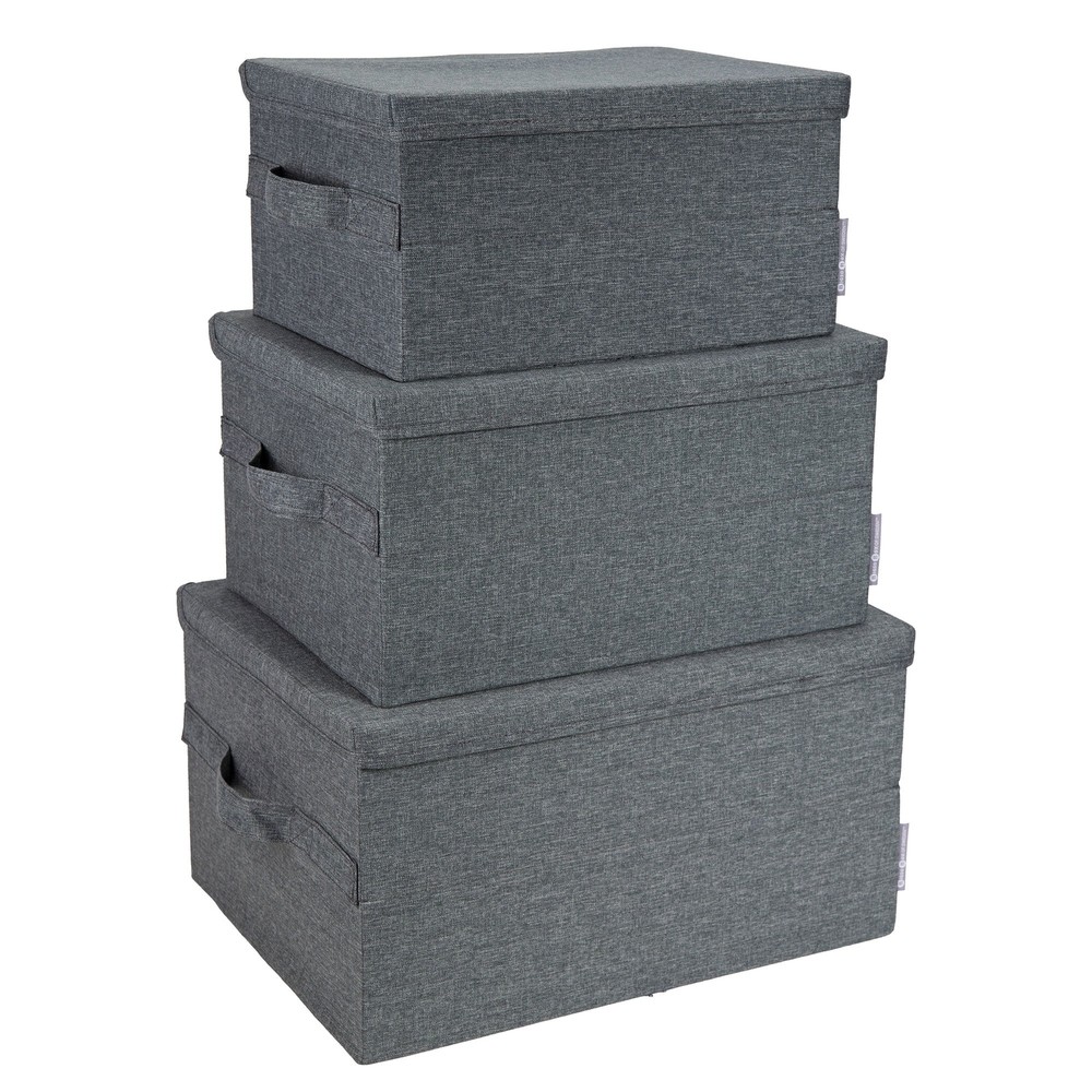 Bigso Soft Foldable Polyester Storage Box with Lid | Medium | Grey