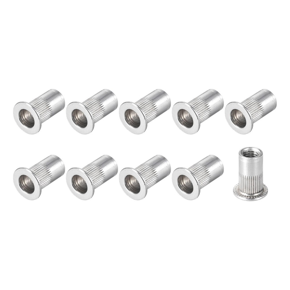 Rivet Nuts (#10-32) 25Pcs, Aluminum Alloy Knurled Threaded Insert Nuts, Silver