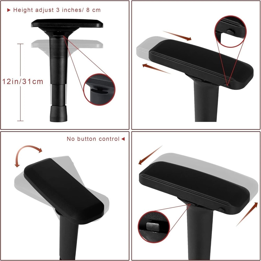 Black Height Adjustable Chair Arms Pair