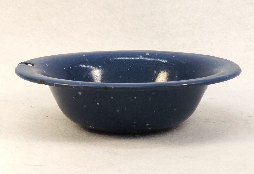 Vintage Enamelware Salesman Sample Basin Dark Blue Tiny White Specks