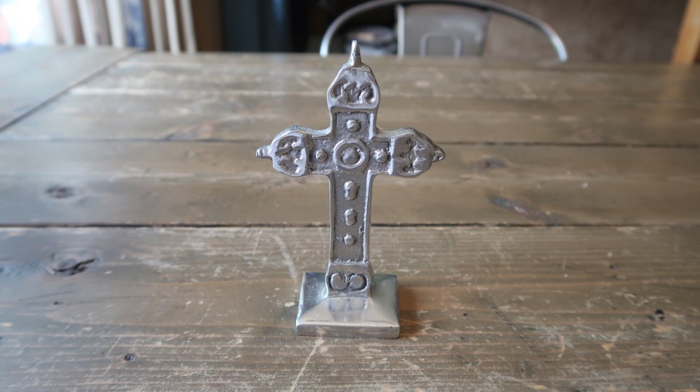 Small Vintage Aluminum Cross Home Decor 4.75"