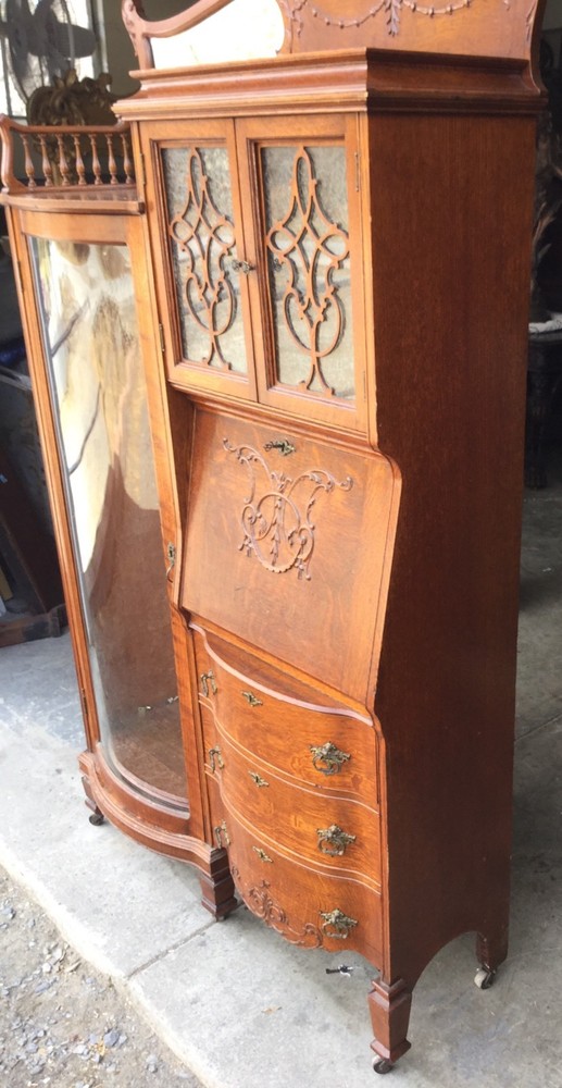 VICTORIAN OAK DESK BOOKCASE COMBINATION