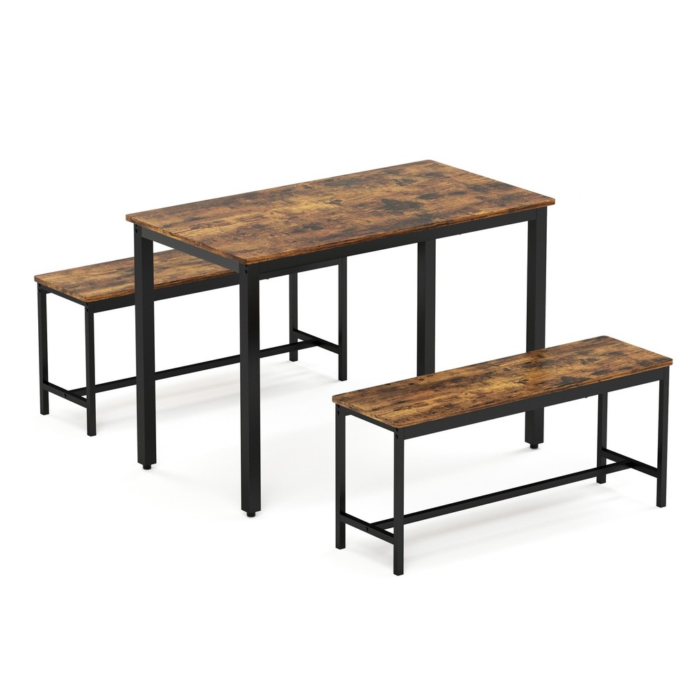 Dining Table Set, Bar Table with 2 Dining Benches, Kitchen Table Counter with