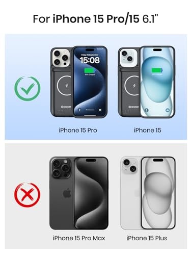 Battery Case for iPhone 15 Pro/iPhone 15 10000mAh, USB C Qi Wireless Charging