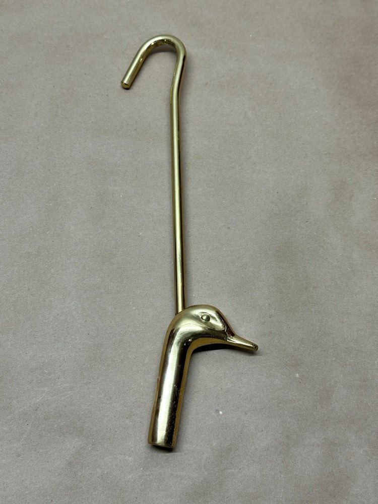 Vintage Solid Brass Damper Hook Fireplace Flue Pull Duck Head 13"