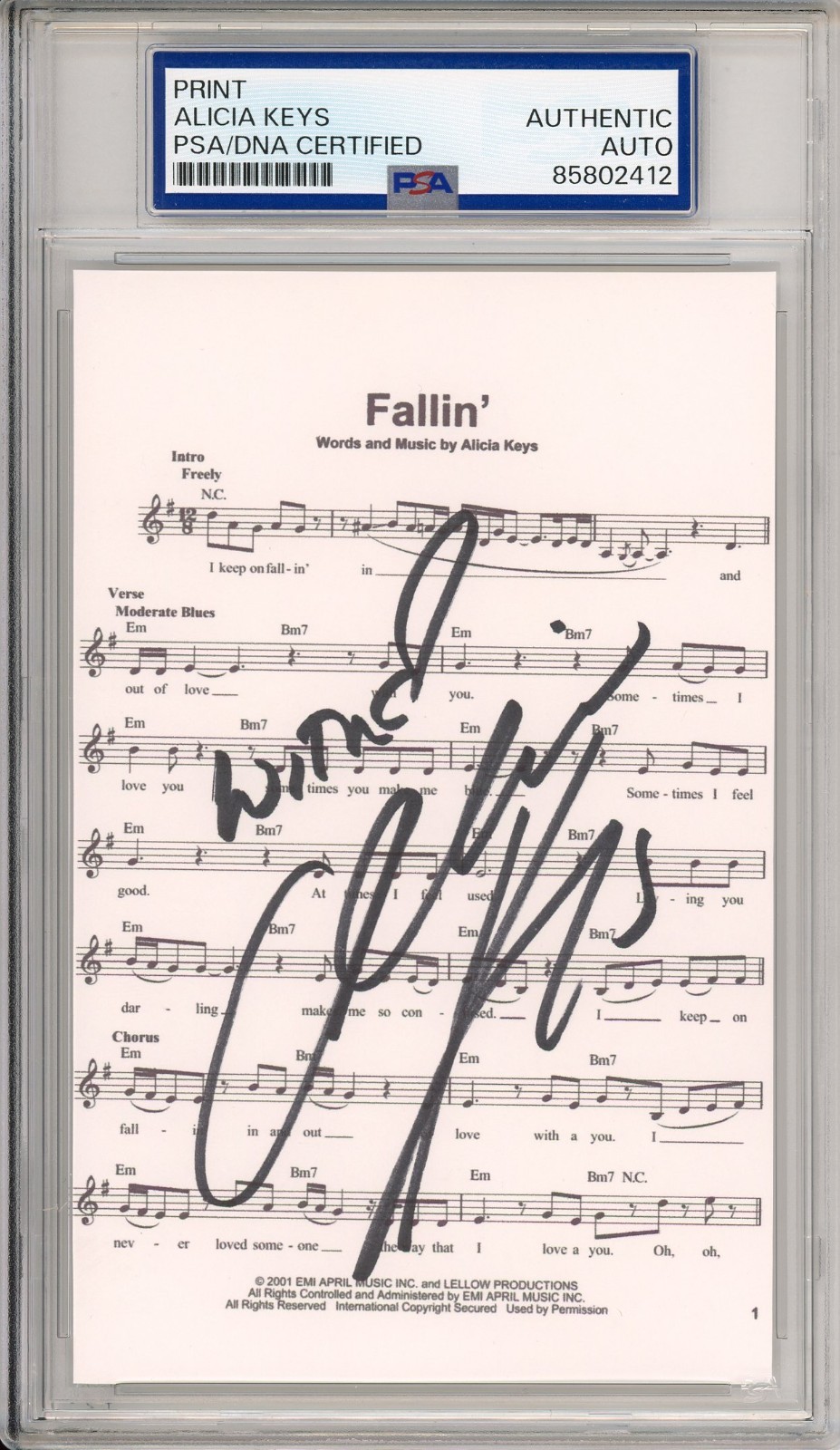 Alicia Keys SIGNED Fallin' Lyric Piano Sheet Music PSA DNA COA AUTOGRAPH