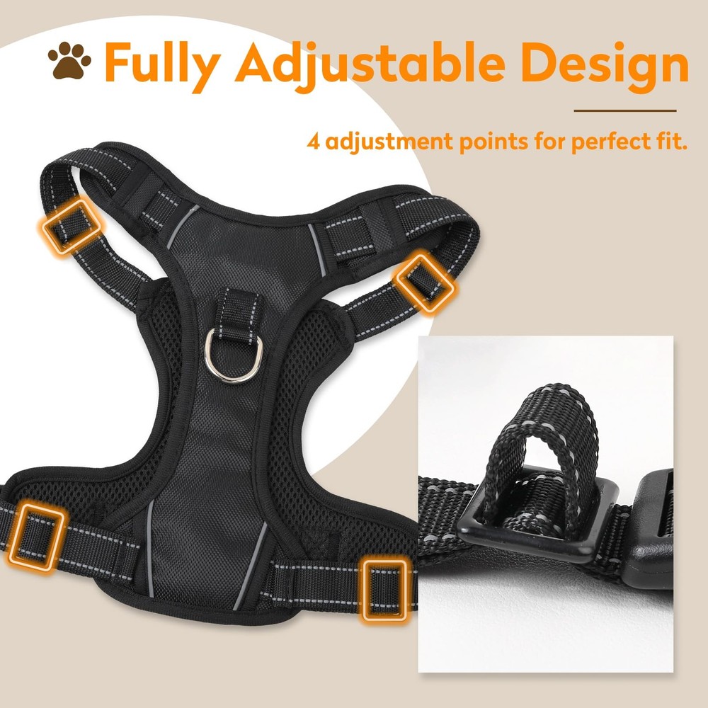 No Pull Dog Harness with 2 Leash Clips, Reflective Adjustable Soft Padded Ves...