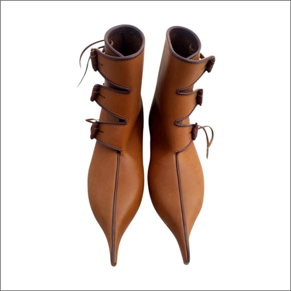 Viking Era Leather Button up Boot Pair Three buttons up boot footwear pair