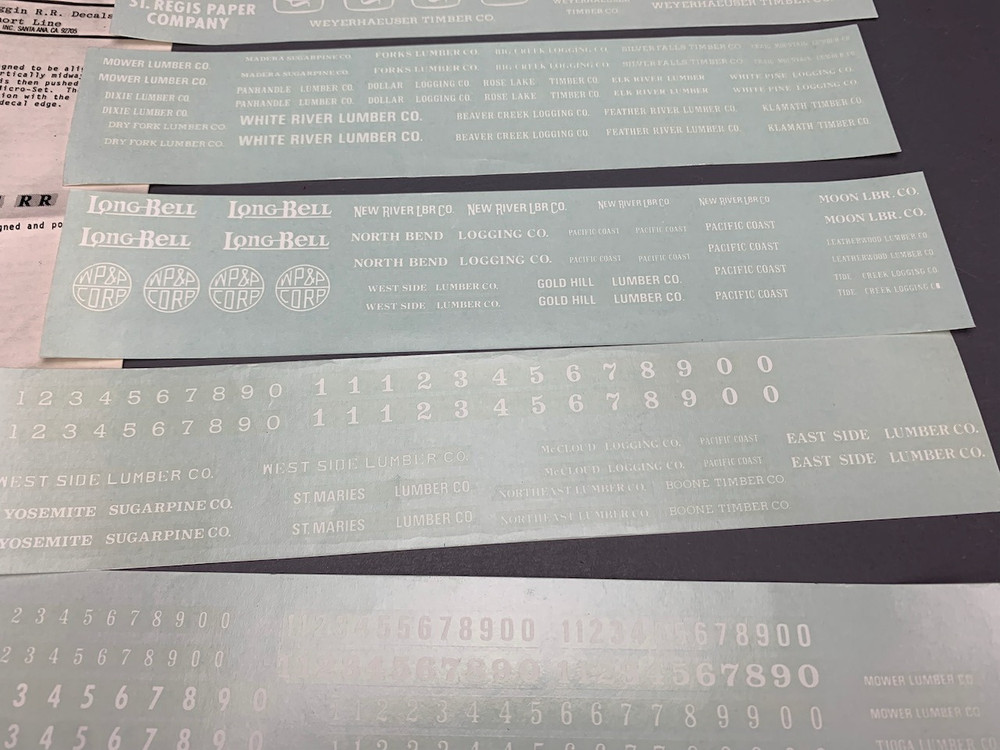 6X O Scale Micro-Scale / Custom NorthWest Short Line Logging R.R. Decals O2903