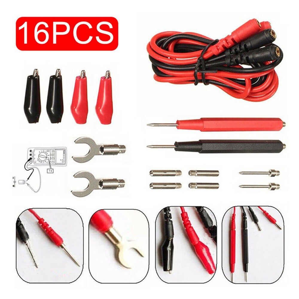16Pcs Multifunction Digital Multimeter Probe Test Leads Kit For Volt Meter