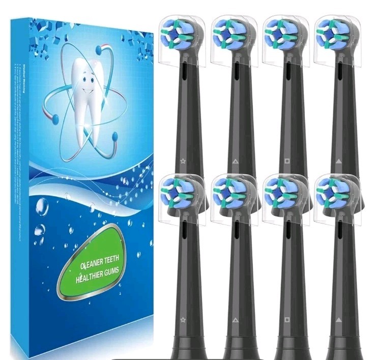 8 Replacement Toothbrush Heads & Covers Compatible with Oral B iO Series Black