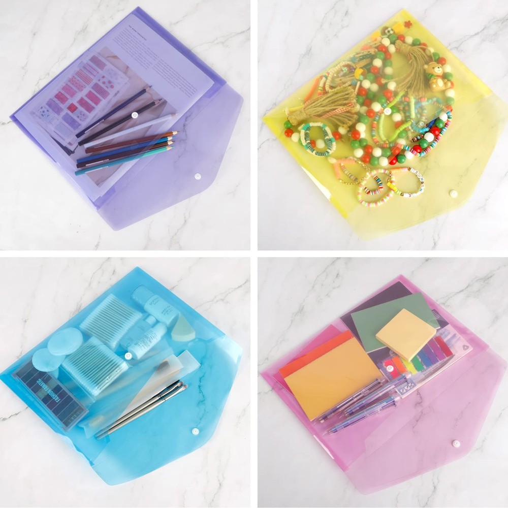 28pcs Plastic Envelopes, Plastic Folders for Documents, Poly Folders with Sna...