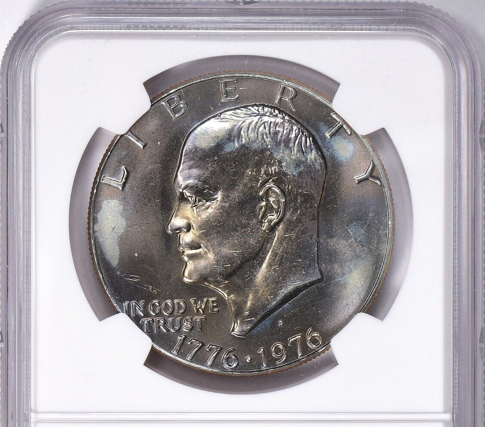 1976 D Eisenhower Dollar IKE NGC MS 64 Reverse Struck Thru Mint Error Through