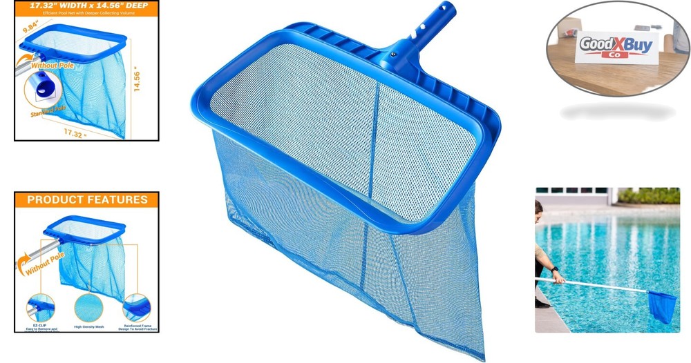 Sturdy Pool Skimmer Net 17" Large Capacity Leaf Rake No Pole Needed Durable F...