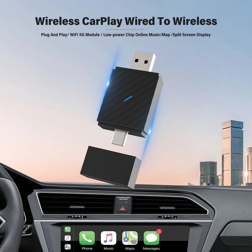 Wireless Carplay Android Auto Adapter 2 in 1 USB Car Dongle Plug ＆ Play