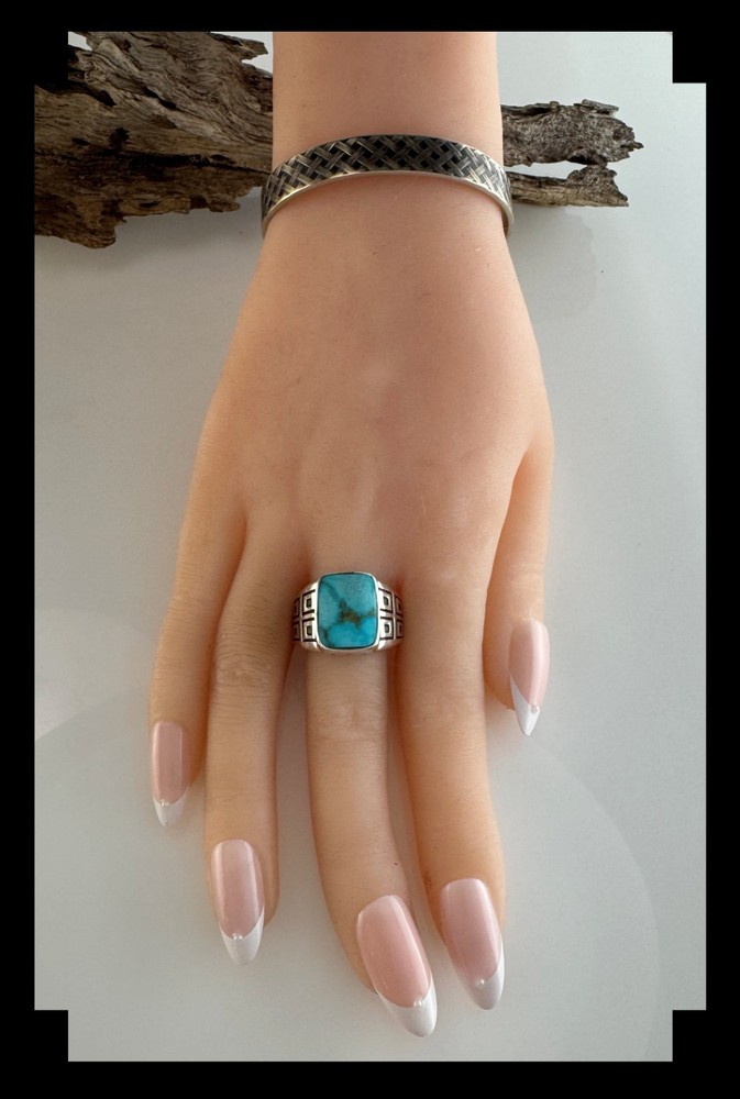 Handcrafted Sterling and Blue Ridge Turquoise Ring Size 8