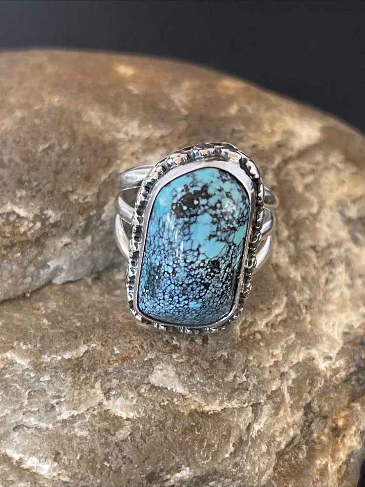Blue Spiderweb Turquoise Navajo Sterling Silver Ring Size 6 10304
