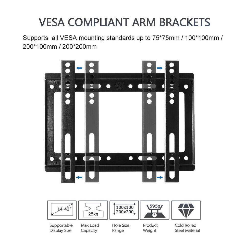 TV WALL MOUNT Fixed Full Motion BRACKET VESA（14-42“) 55lbs Loading Capacity