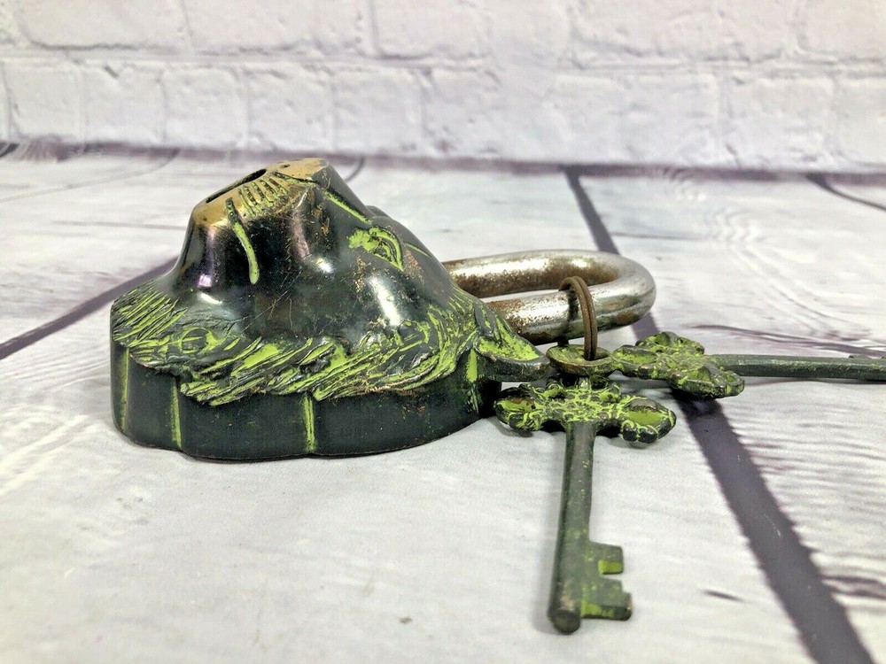 Trinetra artizan solid brass lion padlock with 2 keys fully functional 5.5x 3.5