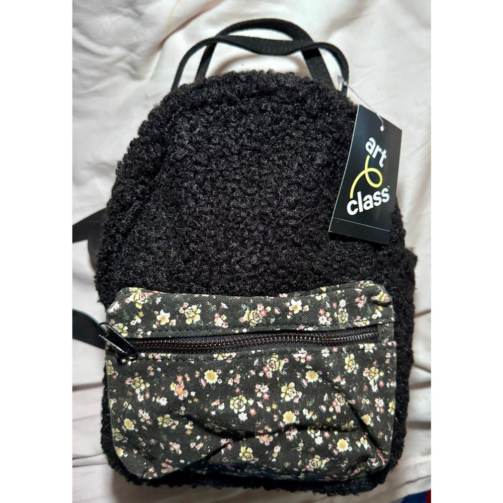 NWT Black Fuzzy Full Zip Adjustable Mini Backpack FREE SHIP